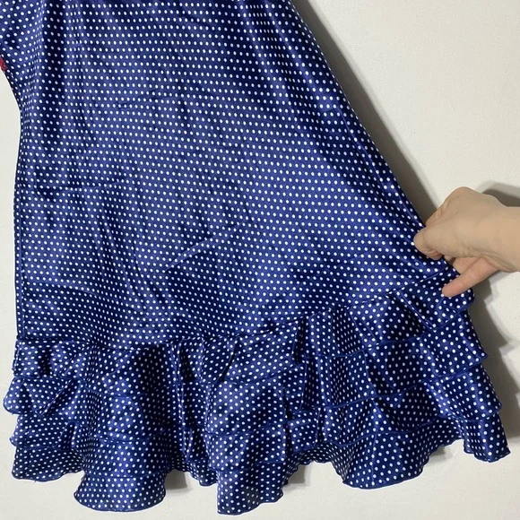 La Vie En Rose Blue Polka Dot Nightgown Sleep Dress Slip Dress W Ruffle Hem L - Picture 11 of 13